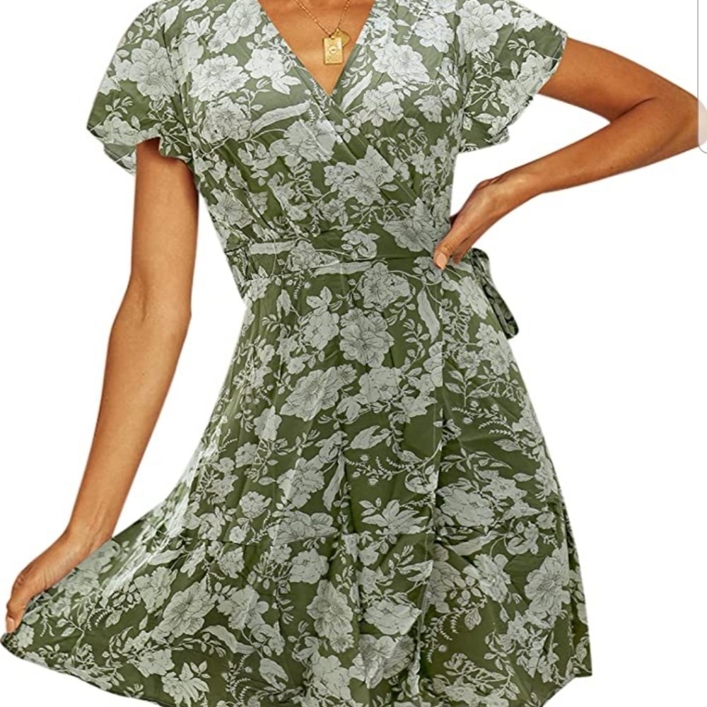 Wrap-around V-neck Floral Dress